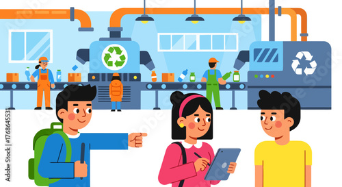 Recycling Plant Illustation Depicting Environmental Awareness and Sustainable Practices