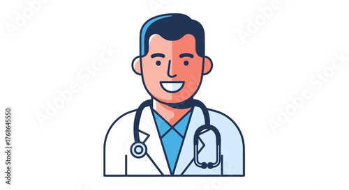 Smiling Medical Professional Portrait in Vector Style with Stethoscope on Black Background