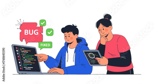 Software Developers Fixing Bugs With Modern Coding Techniques and Technology Together