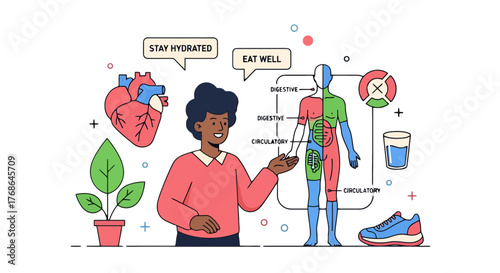Staying Hydrated And Healthy Lifestyle Presentation Illustrated On Black Background
