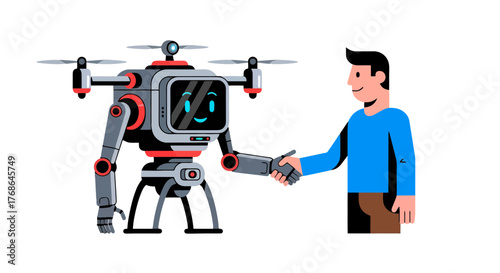 Robotic Drone And Human Handshake Showing Cooperation, Technology, And Partnership