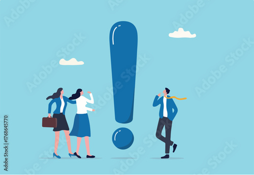 Big exclamation mark for important information, answer or resolve problem, solution or risk warning, attention or punctuation concept, business people thinking on big problem exclamation mark.