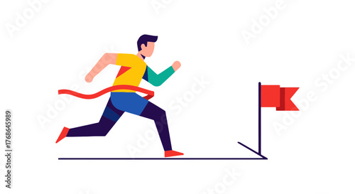 Runner Crossing Finish Line Reaching Goal Achievement Concept Against Black Background