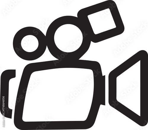 movie camera silhouette style minimal vector art icon illustration on a white background.

