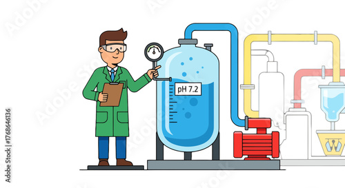 Scientist Checks Water pH Level In Laboratory Equipment With Black Background