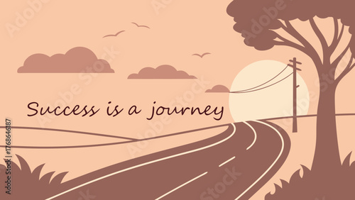 : Long Road to Horizon — Success Journey Motivational Vector Illustration