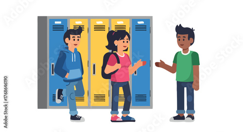 Students Interacting, Chatting and Gossiping Near School Lockers Illustration