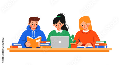Students Focused On Studying And Learning, Illustrated For Education And Academic Research
