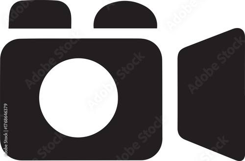 movie camera silhouette style minimal vector art icon illustration on a white background.
