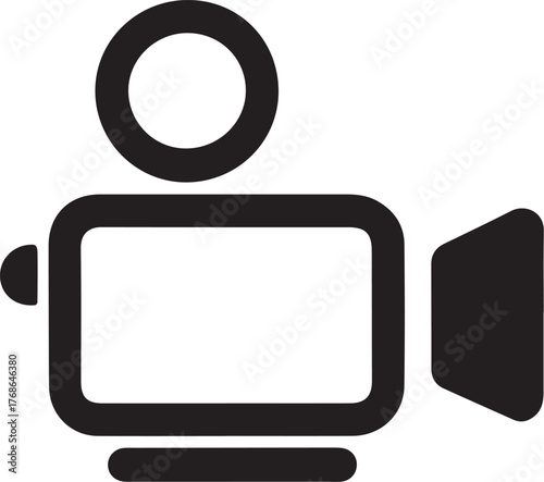 movie camera silhouette style minimal vector art icon illustration on a white background.

