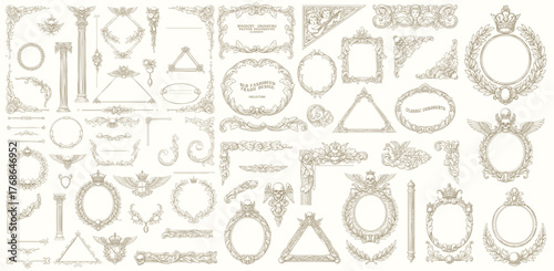 Vintage Baroque Victorian frame border, frame flower pattern vector floral engraved scroll ornament leaf retro decorative design. filigree calligraphic heraldic shield swirl