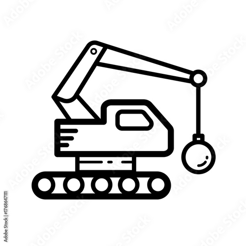 Demolition crane with wrecking ball - vector icon