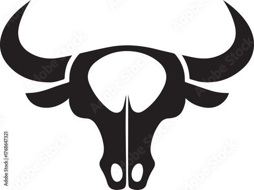 ox head silhouette style minimal vector art icon illustration on a white background.
