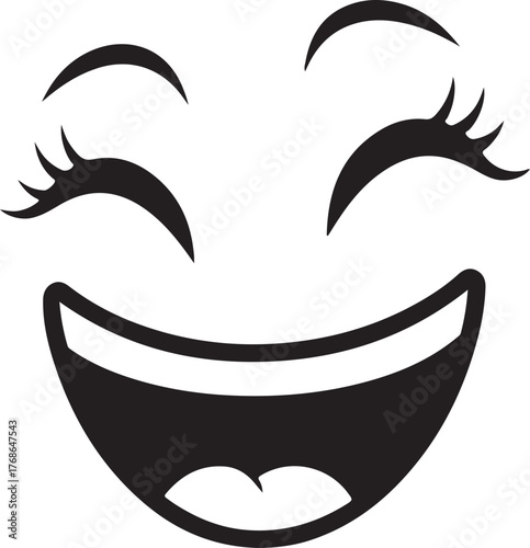 a black and white smiley face with long eyelashes in silhouette