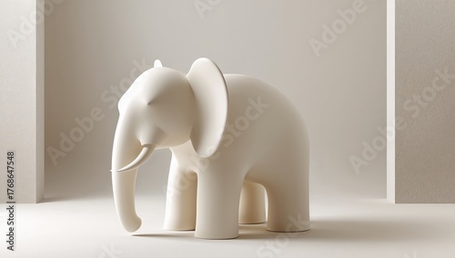 Sculptural Elephant, Minimalist Design, Abstract Forms in Beige Tones, Smooth Texture.