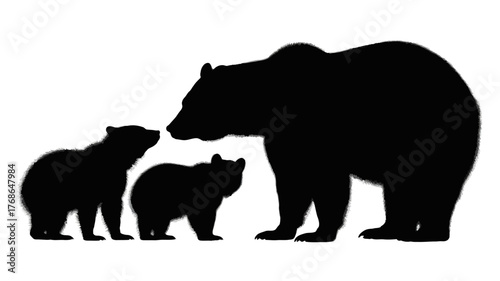Silhouette of a bear family featuring a mother bear and two cubs vector illustration on a white background