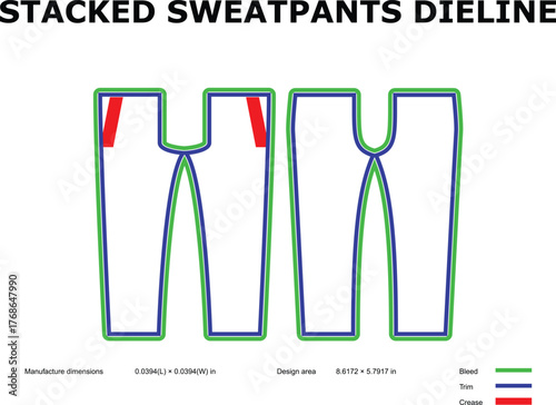 Stacked Sweatpants Dieline — Apparel Packaging Template