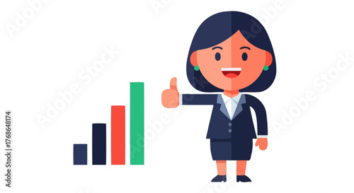 Successful Businesswoman Showing Progress and Giving a Thumbs up Sign of Achievement
