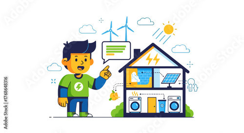 Sustainable Living and Eco-Friendly Energy Solutions at Home Illustrated