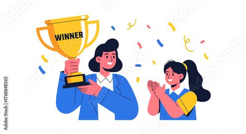 Trophy Presentation: Celebrating Victory and Recognition with Cheerful Applause and Joyful Moments