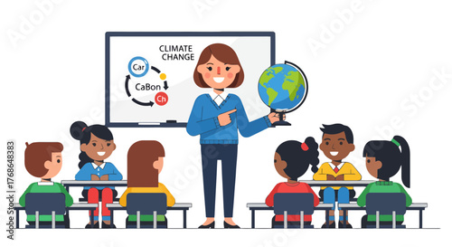 Teacher Educating Young Students About Climate Change And Environmental Awareness
