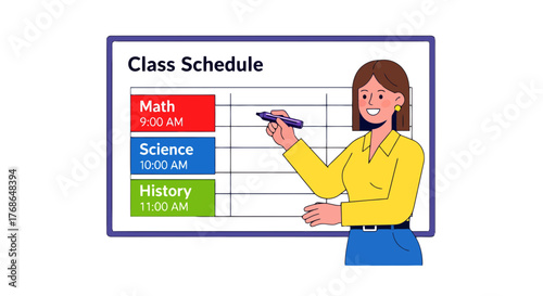 Teacher Illustrating Class Schedule With Subjects For Engaging Education Environment