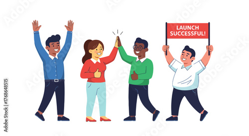 Team Celebrating a Successful Launch, High Fives, And The Joyful Announcement