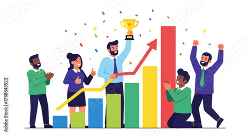 Team Celebrating Success After Achieving Business Goals and Financial Growth.