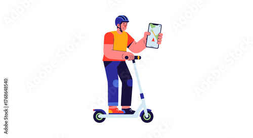 Urban Commuter Navigating City Streets With Electric Scooter and Navigation App on Phone