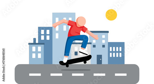 Urban Skateboarder Executes a Street Style Aerial Trick High Above City Buildings