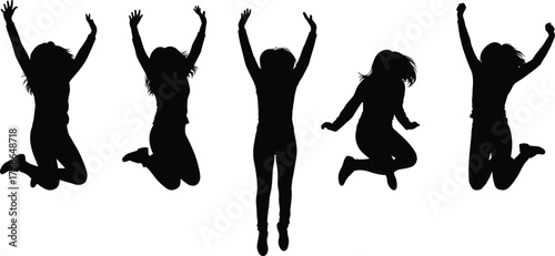 Jumping silhouette, expressive motion, dynamic pose, airborne figure, athletic gesture, human movement, black shape, white background, dance leap, energetic jump
