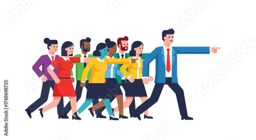 Team Of Professionals Following Their Leader Towards The Same Professional Goal