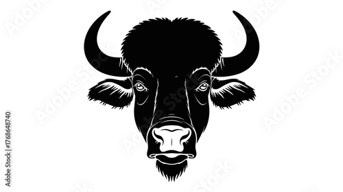 Black and white buffalo head illustration a minimalist vector design isolated on white background