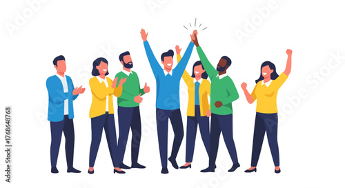 Teamwork And Celebration Symbolize Success, Enthusiasm, And Collaboration, On Black Background