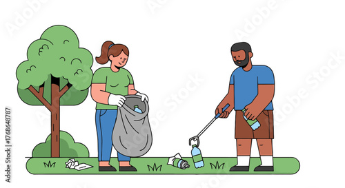 Volunteers Working In Harmony Cleaning Up Litter And Trash For A Better Environment