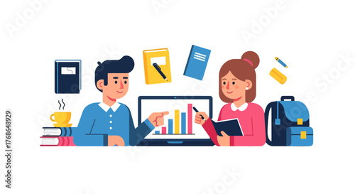 Teamwork And Data Analysis Illustration Depicting Collaboration And Educational Practices