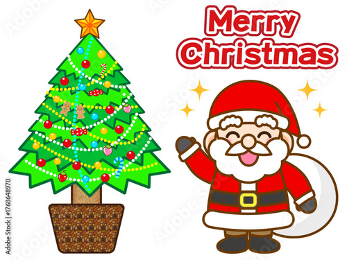 サンタクロースとクリスマスツリーのイラスト素材5