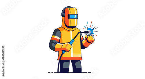 Welder Character Depicted With Sparks And An Abstract Design Style Illustration