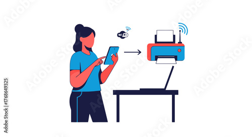 Wireless Printing Process Showing Data Transfer Between Tablet And Printer