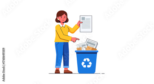 Woman Analyzing Document Choosing to Engage in Recycling of Paper Waste For Environment Benefit