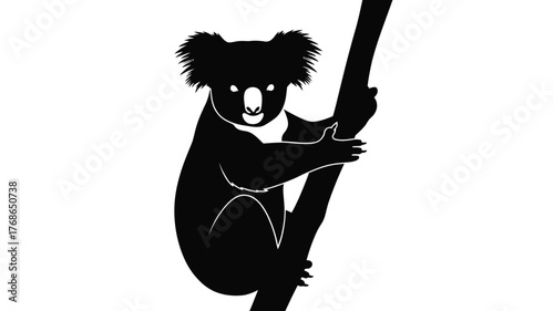 Koala silhouette clinging to a tree branch a simple vector illustration for logo design isolated on white background