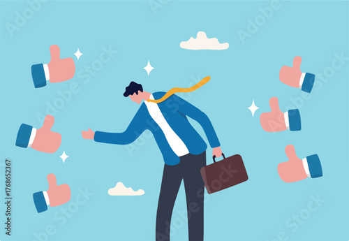 Appreciate or acknowledge coworker, respect or honor for great people, admiration or thank you, gratitude concept, businessman respected by colleagues giving thumbs up for his help and success.