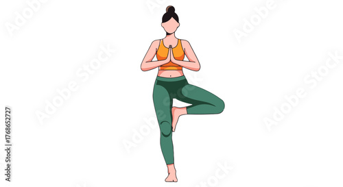 Woman Practicing Yoga Exercise In Tree Pose On Black Background, Wellness