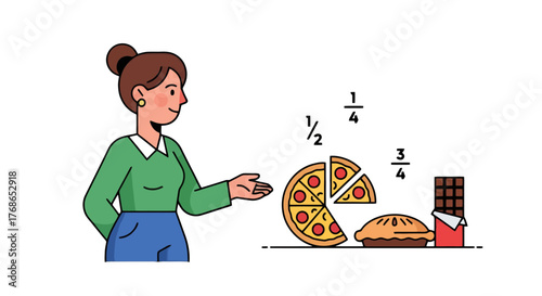 Woman Demonstrating Pizza Pie and Chocolate Bar Suggesting Healthy Dietary Choices