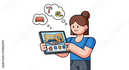 Woman Designing Interior Space And Ideas Using Digital Technology For Home Remodeling