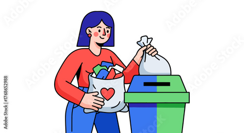 Woman Disposing Of Garbage Illustrating Environmental Responsibility And Waste Reduction
