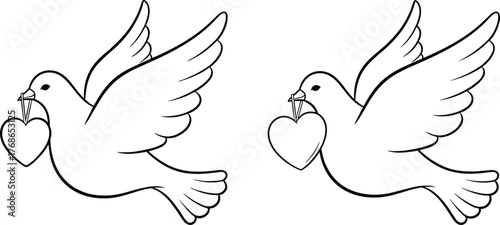 Dove silhouette, heart symbol, peace bird, romantic icon, love message, black and white, emotional art, valentine theme, graceful flight, symbolic design