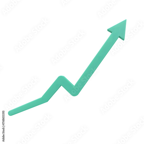 Upward trending green arrow graph symbolizing business growth and success on a dark backdrop isolated on transparent background