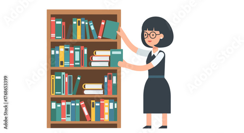 Woman Selecting Book From Bookshelf Depicting Education, Learning, and Knowledge in Library Setting