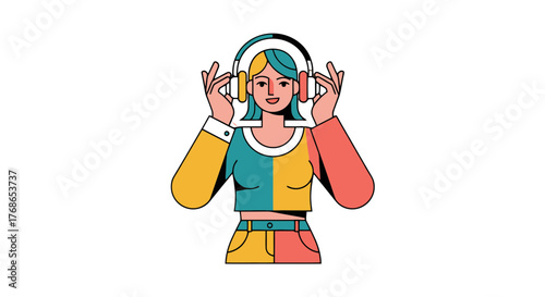 Woman Enjoying Music With Headphones in Contemporary Vector Illustration Style